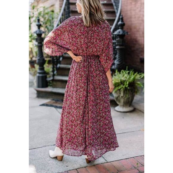 Entro Women’s Small Burgundy Floral Maxi Dress - Picture 6 of 9